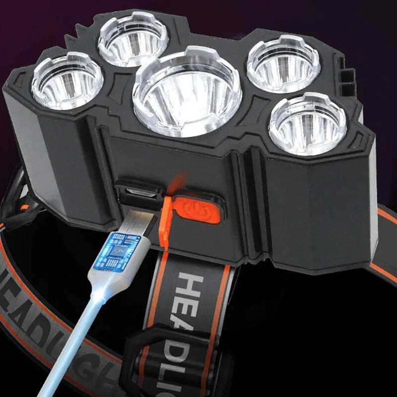 Lampe Frontale 5 LED Rechargeable avec cable usb
