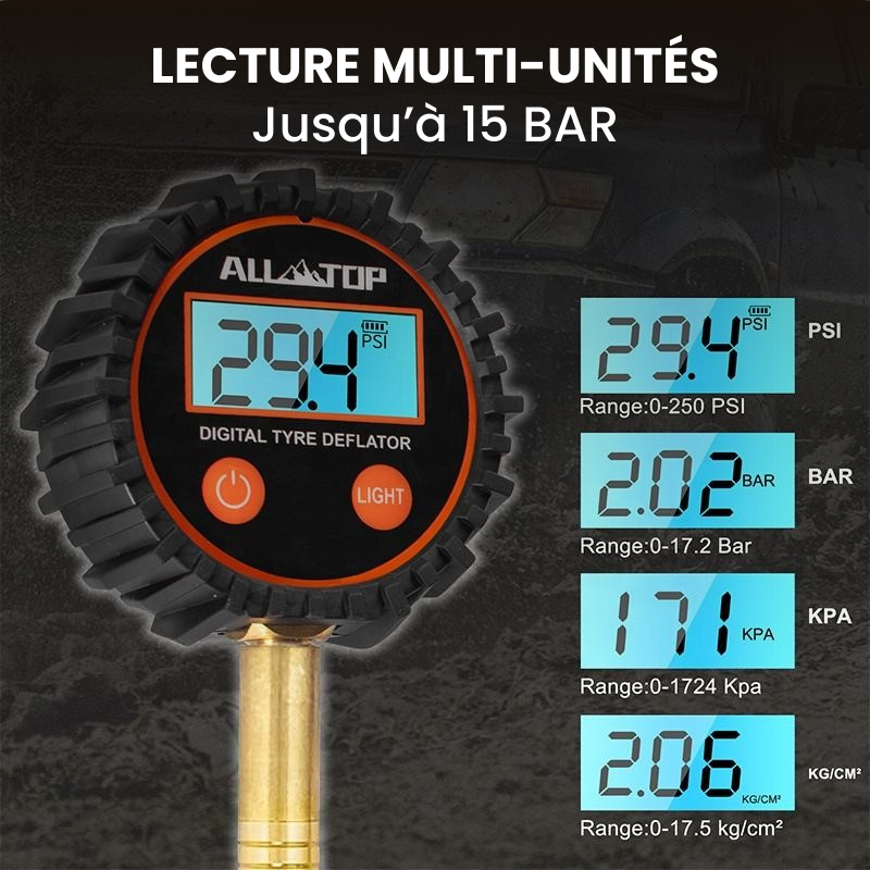 Digital Pressure Gauge with Integrated Deflator – 15 BAR